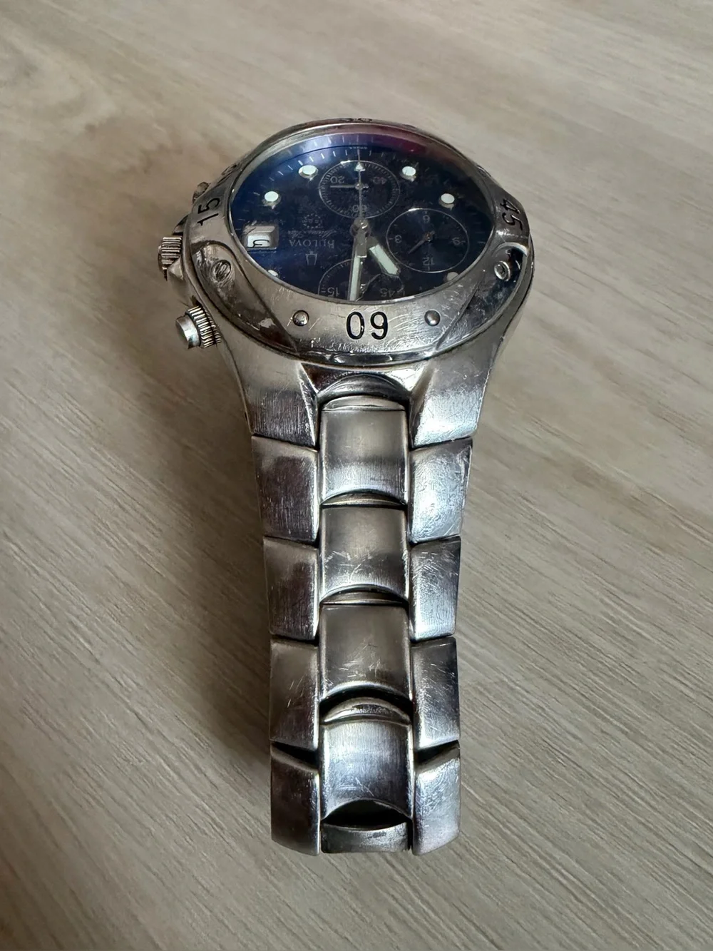 2002 Bulova 96B64 Marine Star Blue DialChronograph Date 100m 38mm